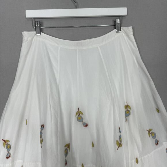 Whistles Skirt Womens 10 White Floral Embroidered Midi Boho Cottagecore Country - Picture 7 of 13